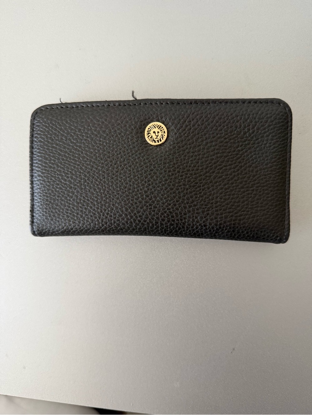 Anne Klein Black Leather Zip Wallet with Gold Accent